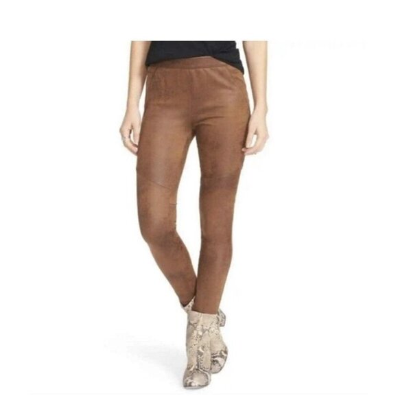 Free People Pull on Vegan Faux Suede Leather Leggings Wine Color Size M/L (N) - Picture 4 of 12